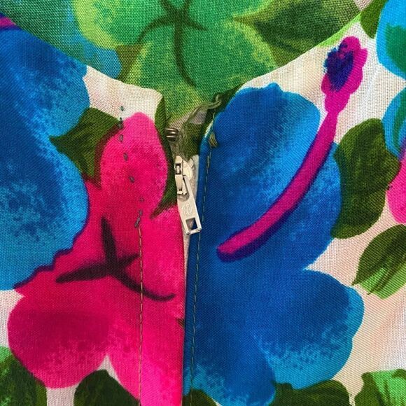 Hawaiian Hibiscus Fuschia Flowers 8 Tiki Oasis Handmade Vintage Maxi Dress - Picture 12 of 15
